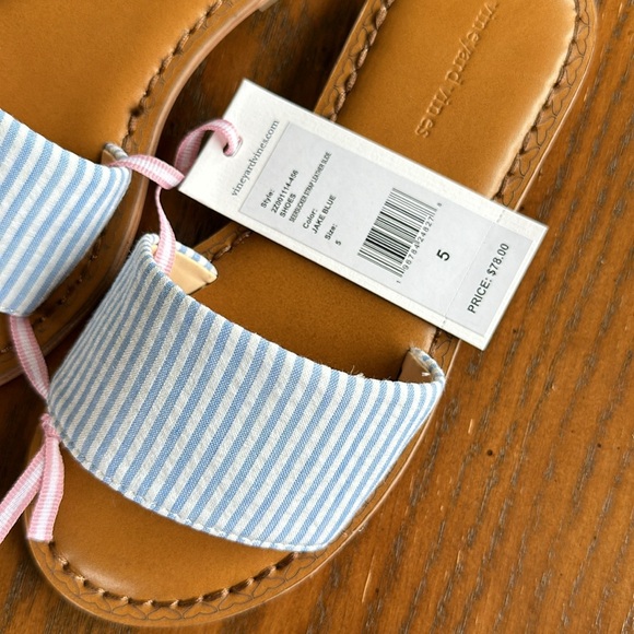 Vineyard Vines Seersucker Leather Slide Size 5 NWT - Picture 2 of 4
